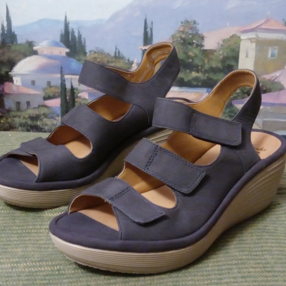 👟👟Clarks Reedly Juno Dark Gray Comfort Sandals Velcro Ortholite Size 7.5 Women - Picture 3 of 16